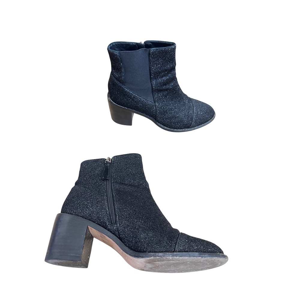 Alexandre Birman Black Glitter Ankle Boots Block Heel Side Zip Size 38.5